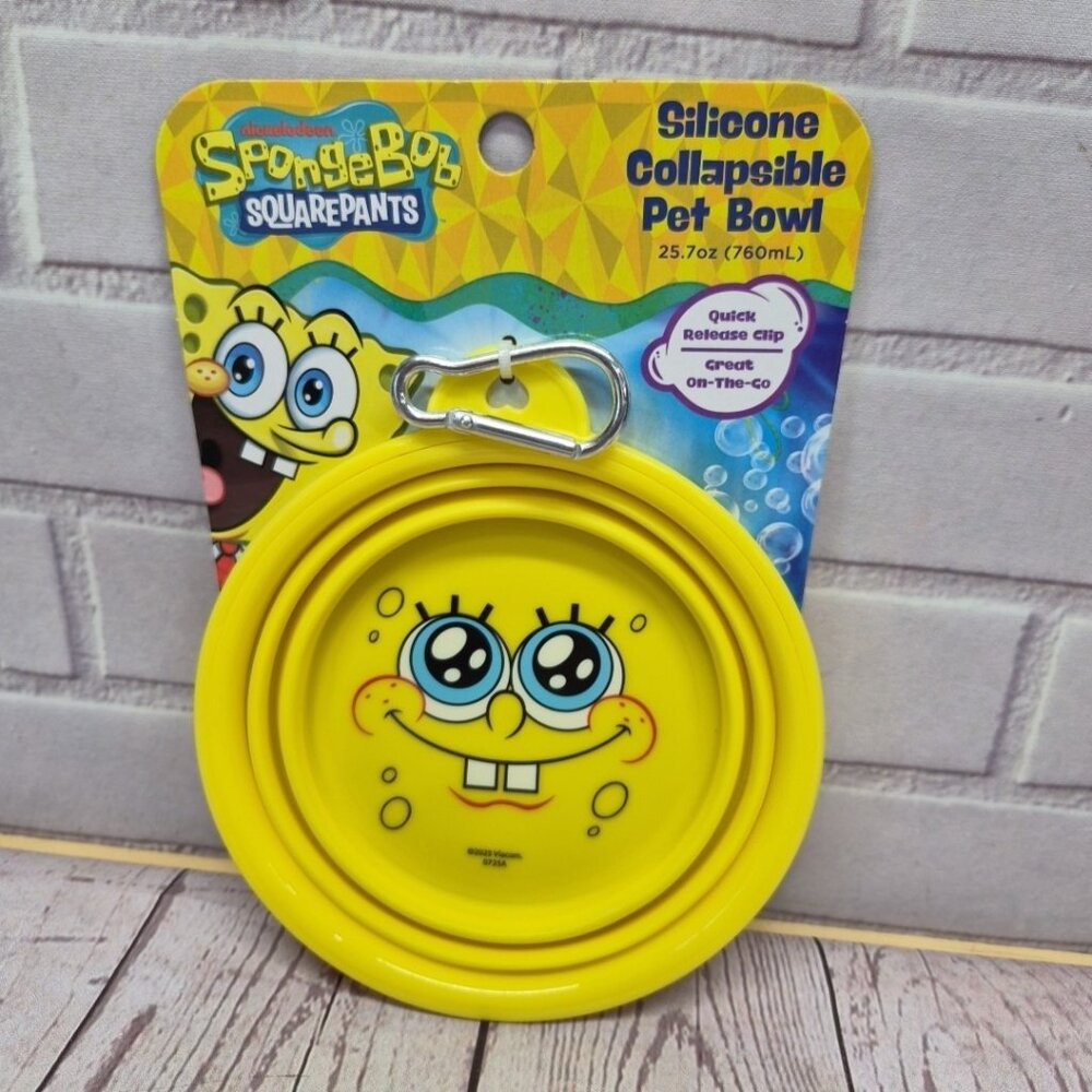 Sponge Bob SquarePants‎ Collapsible Pet Silicone Bowl 25.7oz Silcone Clip On